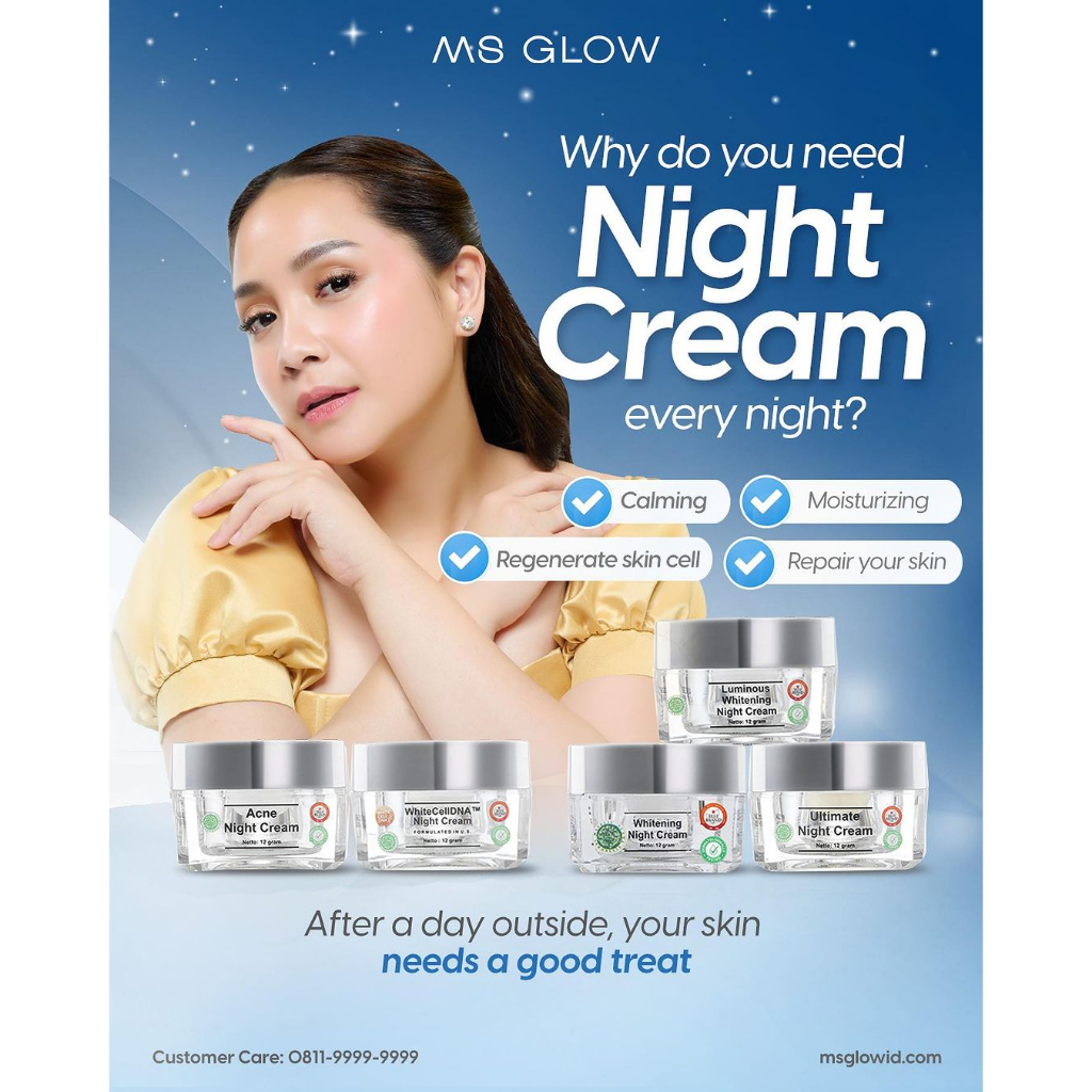 NIGHT CREAM ACNE WHITENING LUMINOUS ULTIMATE white cell dna night cream MS GLOW PROBOLINGGO