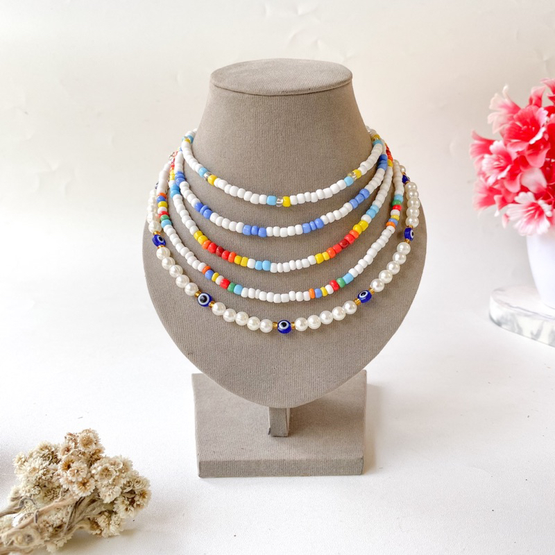 Kalung Chocker Manik Manik Mutiara Mote Korea Beads Necklace Wanita Hijab Aksesoris Fashion