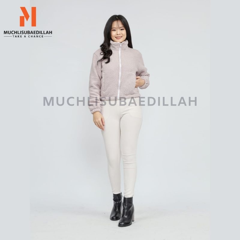 Jaket Wanita Sherpa Crop Casual Bulu Domba
