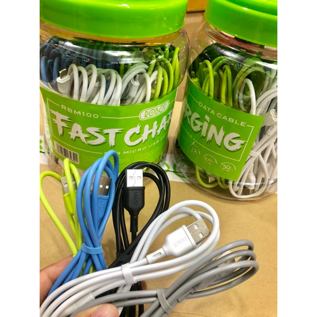 KABEL DATA ROBOT Kabel Cas HP Bulat Micro USB 2A & Type C 2.4A 100cm Batok Charger Kabel Cas
