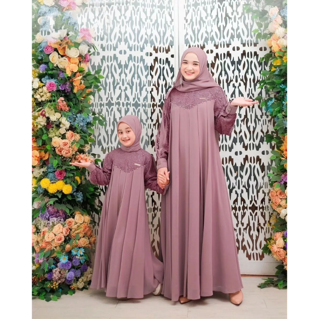 Gamis Couple Kondangan Ariana Dress Gamis set khimar pashmina Gamis Ceruty Gamis couple ibu anak perempuan terbaru 2023 sarimbit couple  gamis sarimbit gamis green sage gamis brukat dress brukat gamis brukat kondangan