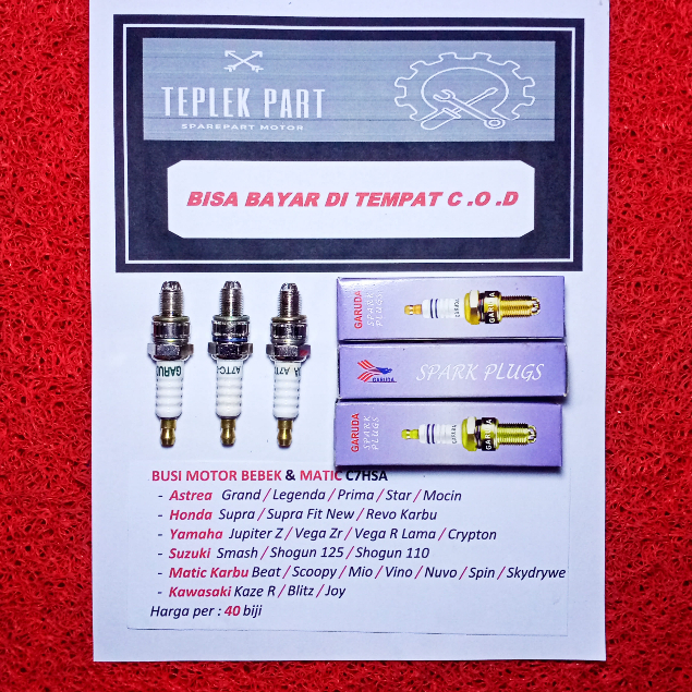 40pcs GARUDA Busi C7hsa/Busi Supra Grand Prima Jupiter Z Vega Mio Smash Shogun Beat Karbu/Spark Plug
