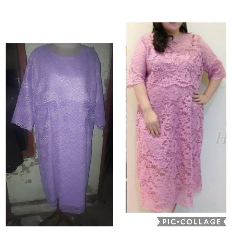 READY DRESS PESTA BRUKAT WARNA LILAC LD 140 CM JUMBO