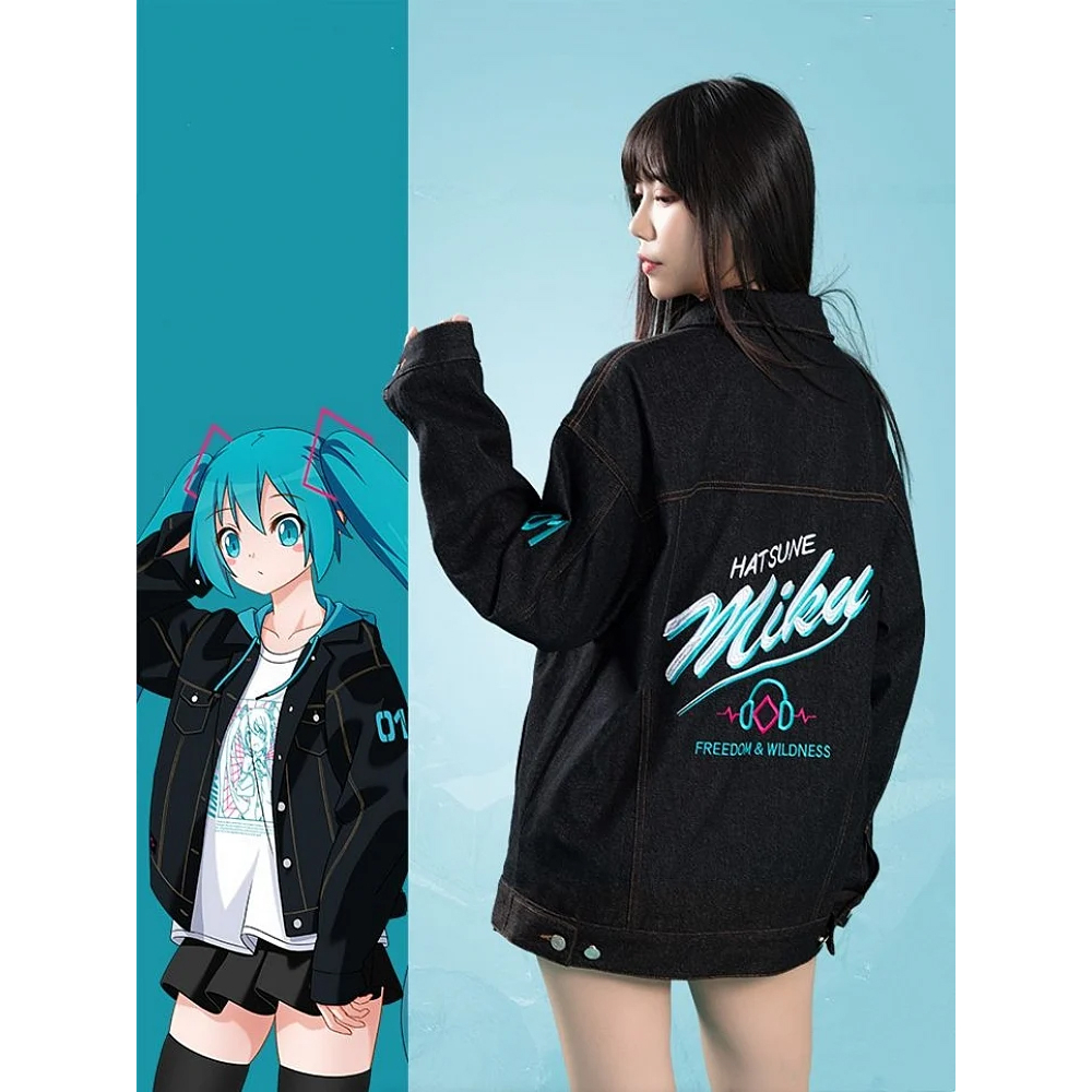 Hatsune Miku Freedom And Wildness Jacket Jaket Tebal Jeans Denim Bordir