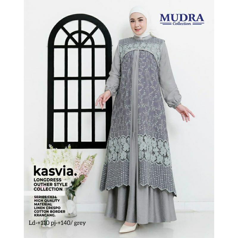 new collection*best seller**KASVIA long gamis maxy premium dress**bahan linen Crespo mix cotton bord