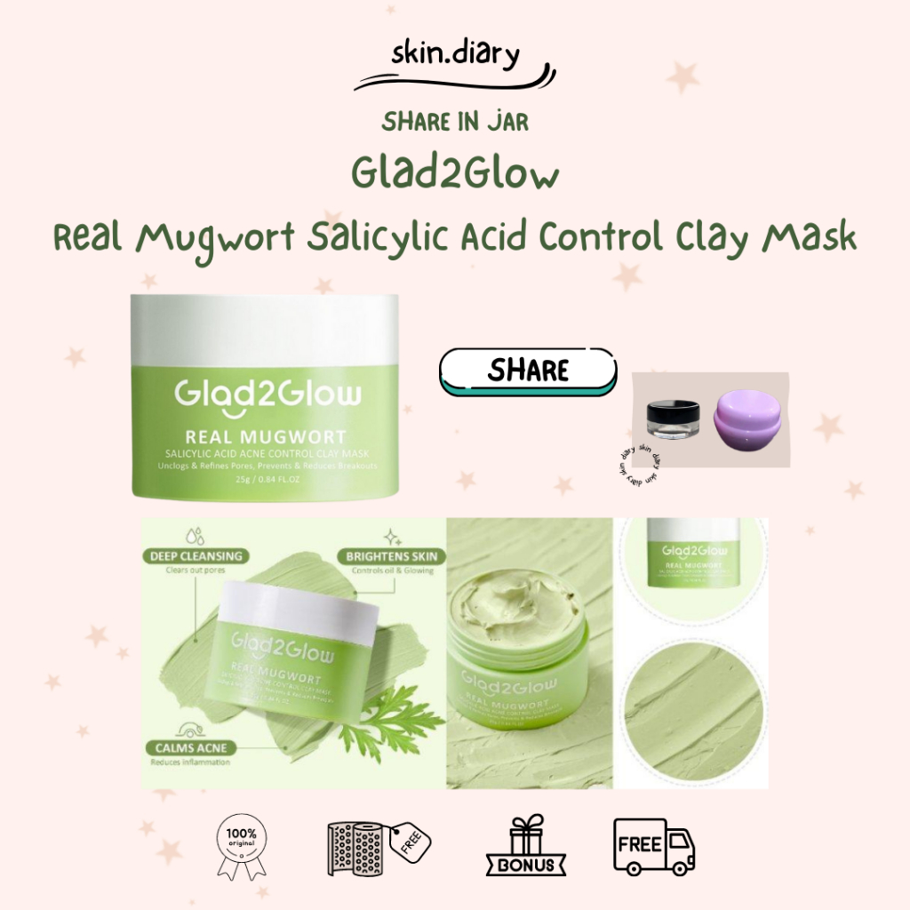 Share in Jar Glad2Glow Real Mugwort Salicylic Acid Control Clay Mask | Masker Wajah | Masker Clay