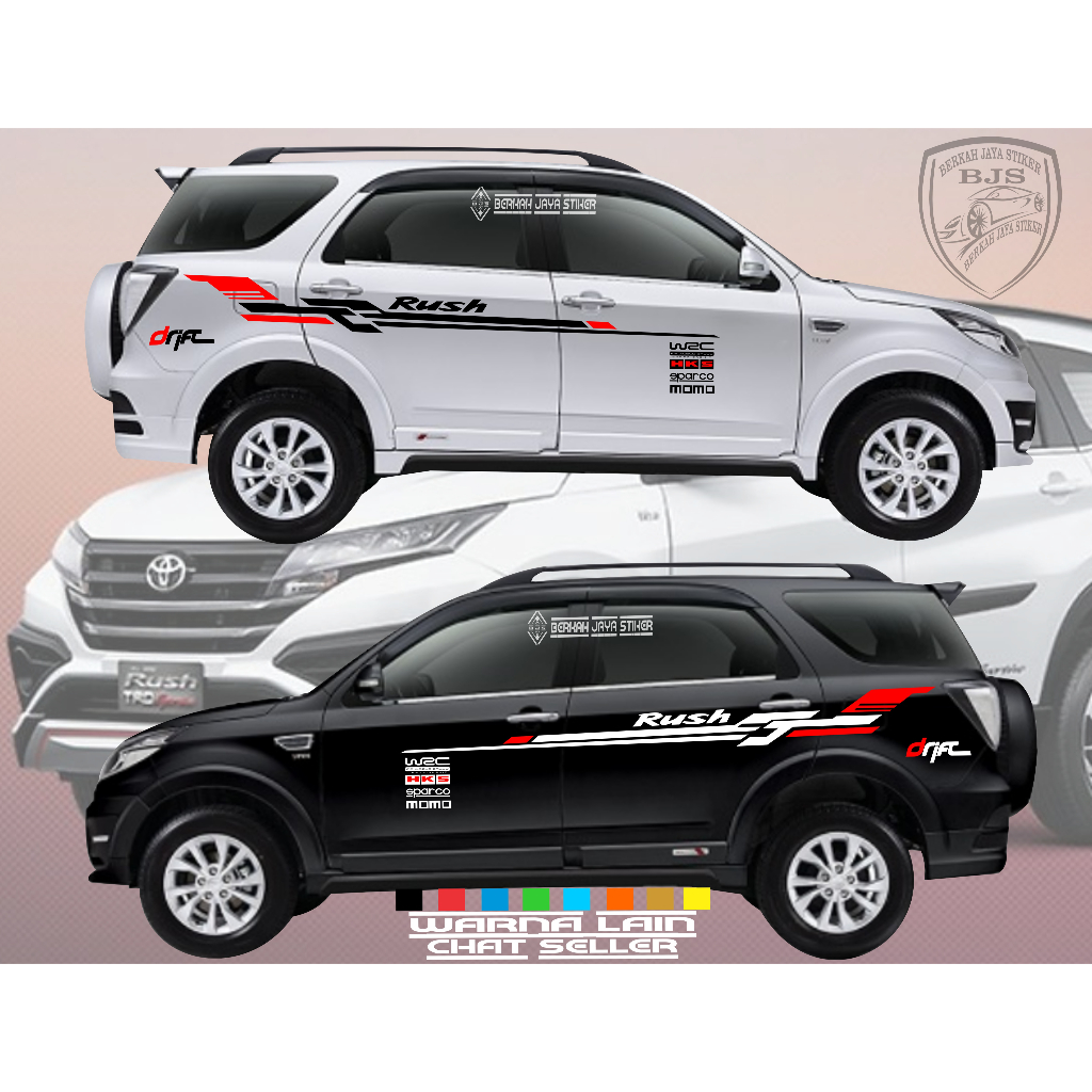 STICKER VARIASI BODY SAMPING CUTTING STICKER DECAL VARIASI MOBIL TERIOS RUSH HITAM PUTIH SILVER