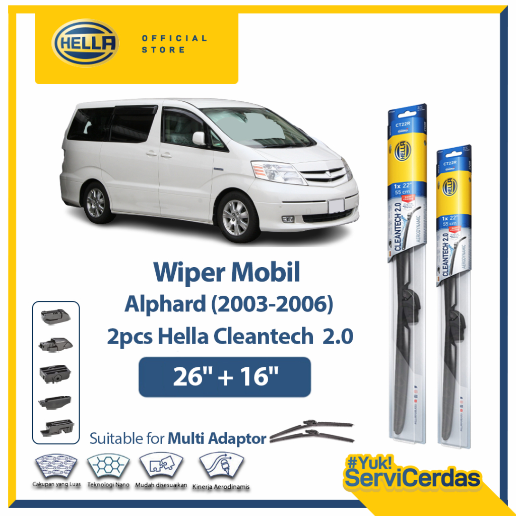 Wiper Mobil TOYOTA Alphard 2003 - 2006 (26”+16”) - HELLA Cleantech 2.0