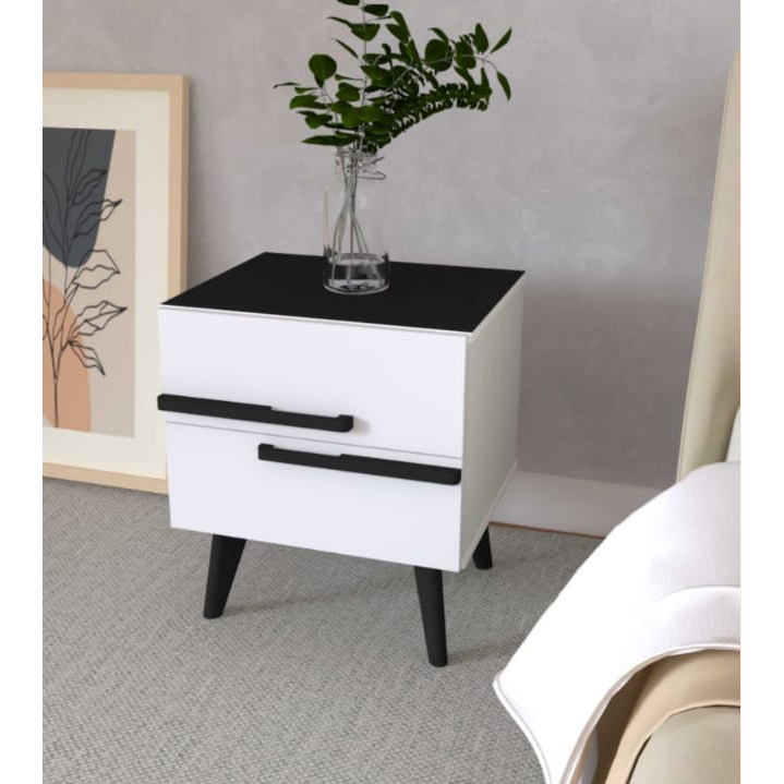 Nakas meja samping tempat tidur lampu minimalis putih hitam BANDUNG