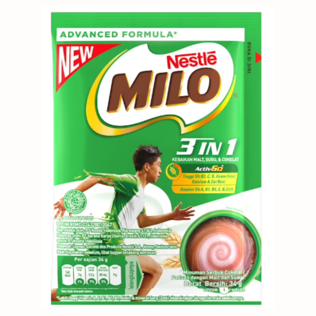 

MILO 3in1 ACTIV-GO Susu Coklat Renceng 34 g (1 pack isi 10pcs)