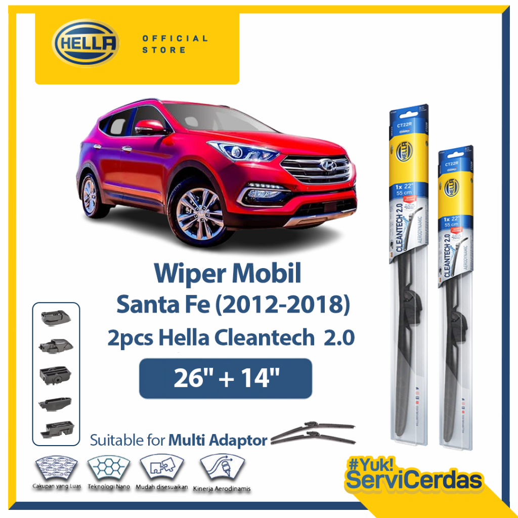 Wiper Mobil HYUNDAI SantaFe 2012-2018 (26”+14”) - HELLA Cleantech 2.0
