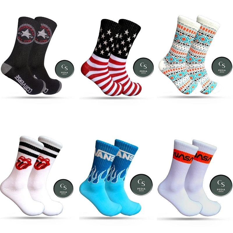 [Oldschool Murah] (A-94) kaos kaki pria motif payung casual sporty murah premium skate oldschool kao