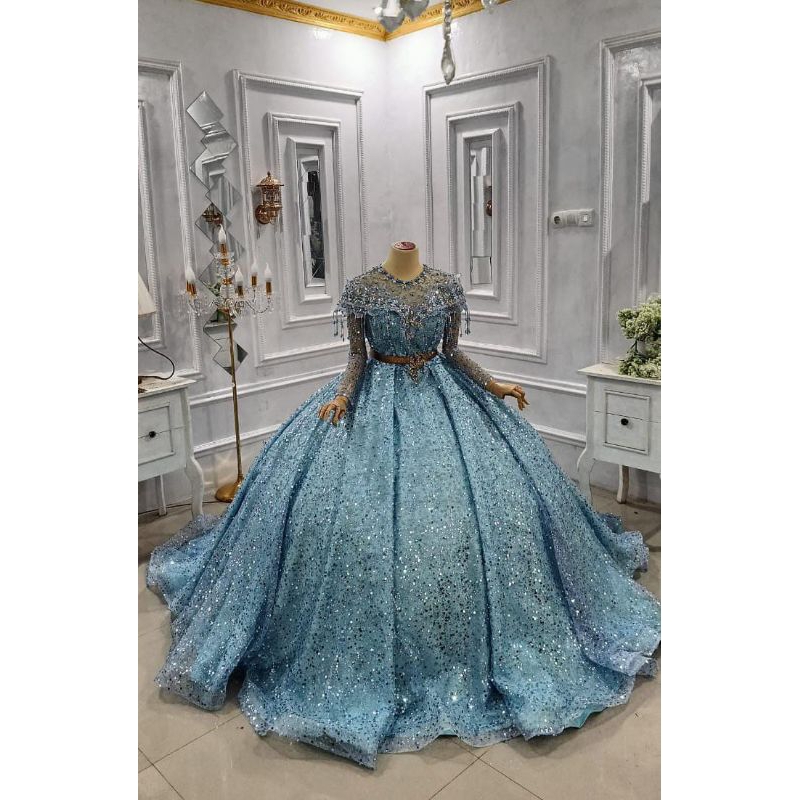 Gaun pengantin Barbie blue ice mewah