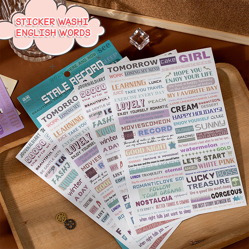 

STIKER KERTAS WASHI ENGLISH WORDS MOTIF TULISAN CLASSIC RETRO VINTAGE KULINER UNTUK HIAS DIARY SCRAPBOOK JOURNALING JOURNAL BUKU MEMO QUOTES ART vincess