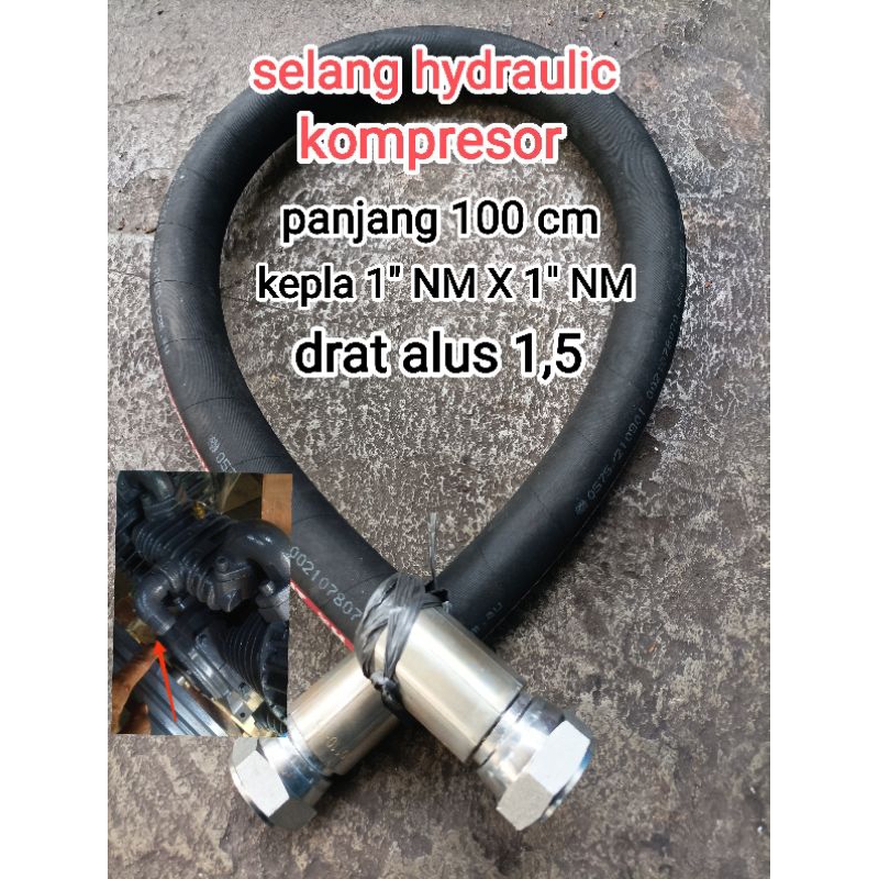 selang kompresor 1 inch panjang 100 cm drat alus 1,5 kepala drat halus