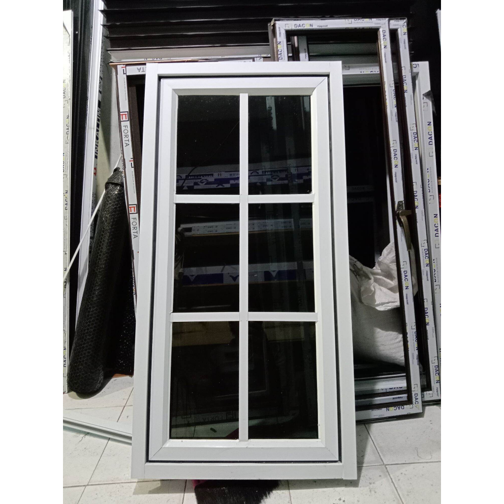 Kusen Jendela Aluminium 50x100 plus ornamen include  packing kayu
