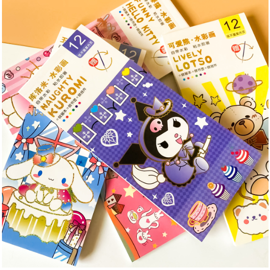 

Set Buku Lukis Portable SANRI0 Edition / Paket Alat Lukis Portabel / Paket Buku Mewarnai Cat Air dan Kuas / Portable Watercolor Painting Book Kuromi Hello Kitty Lotso My Melody / Kertas Melukis