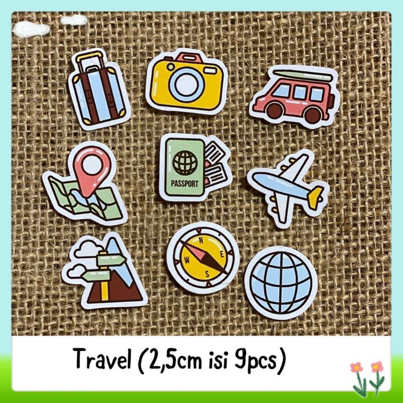 

9pcs sticker tempelan glossy travel