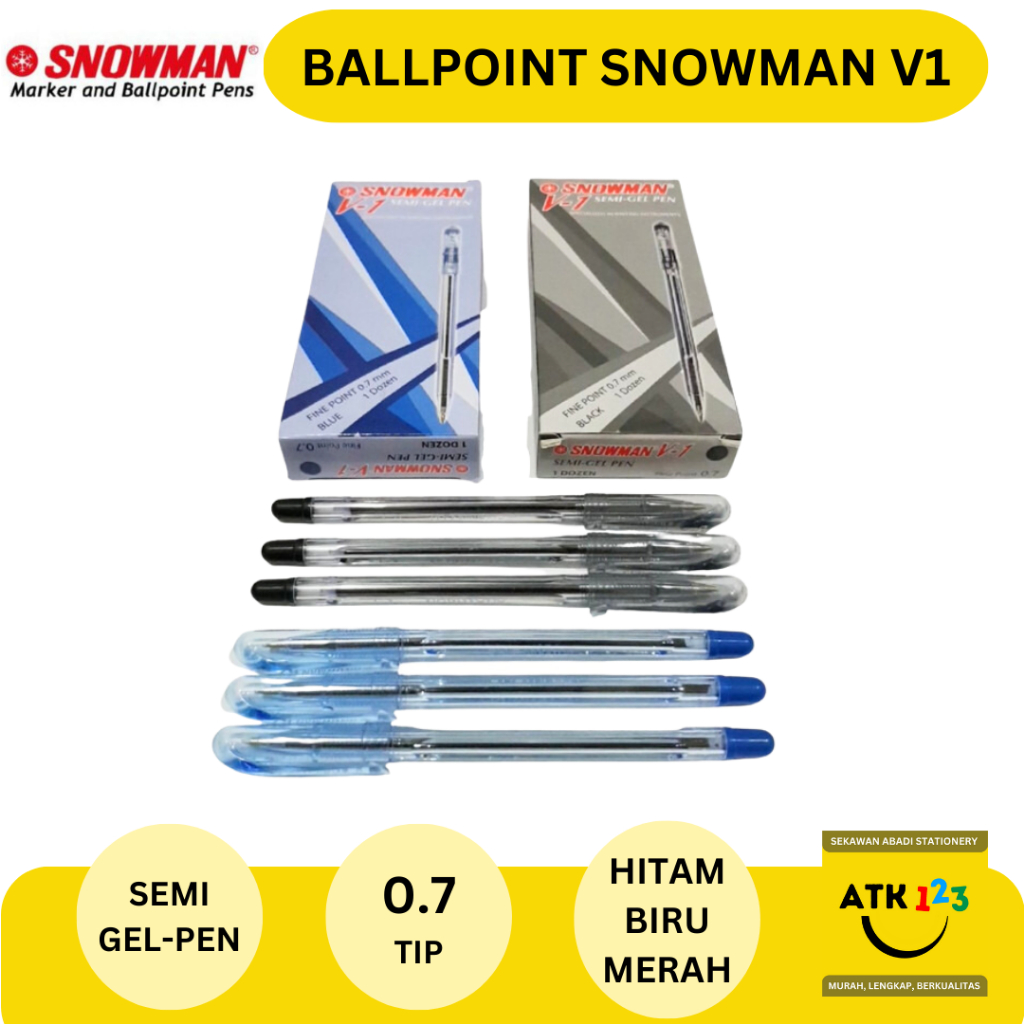 

Ballpoint / Bolpen / Pulpen Merk Snowman V-1 V1 Semi Gel Fine 0.7