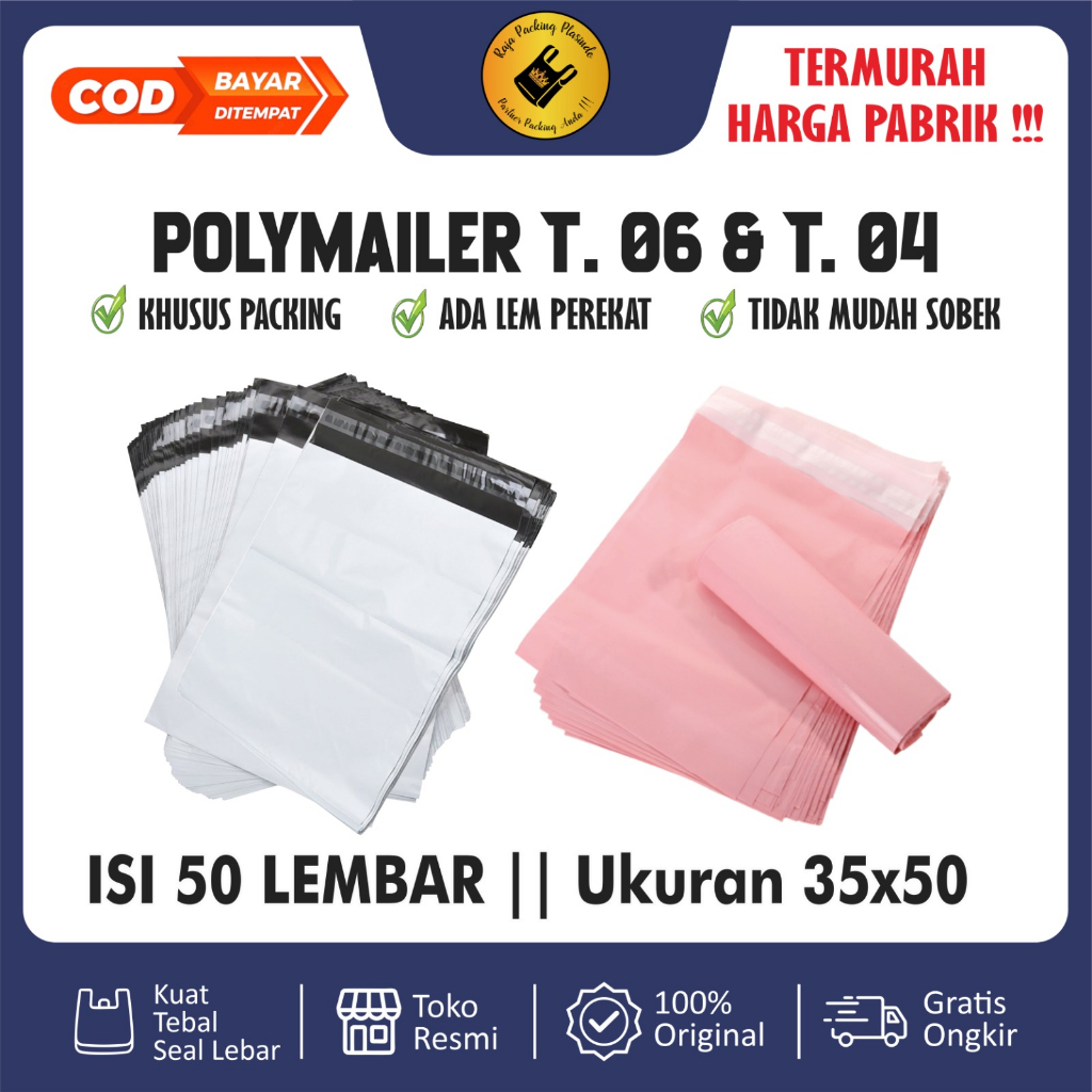 <isi 50> Polymailer Plastik Packing Uk 30x35+5 Tebal 0,45 dan Tebal 06 | Plastik Olshop | Plastik Pe
