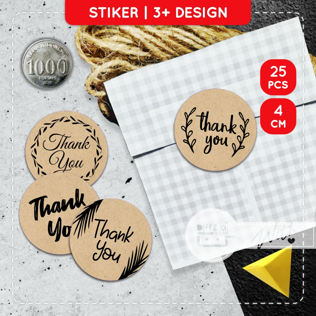 

Label Stiker Thank You Bulat Kraft Seal Segel Olshop 4 cm Kraft Rustic Vintage Wrapping Packaging produk hadiah DIY CRAFT
