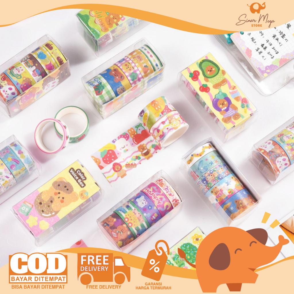 

Masking Tape Set 5pcs Colorful Bear Box / Isolasi Kertas Motif Dekorasi Lucu