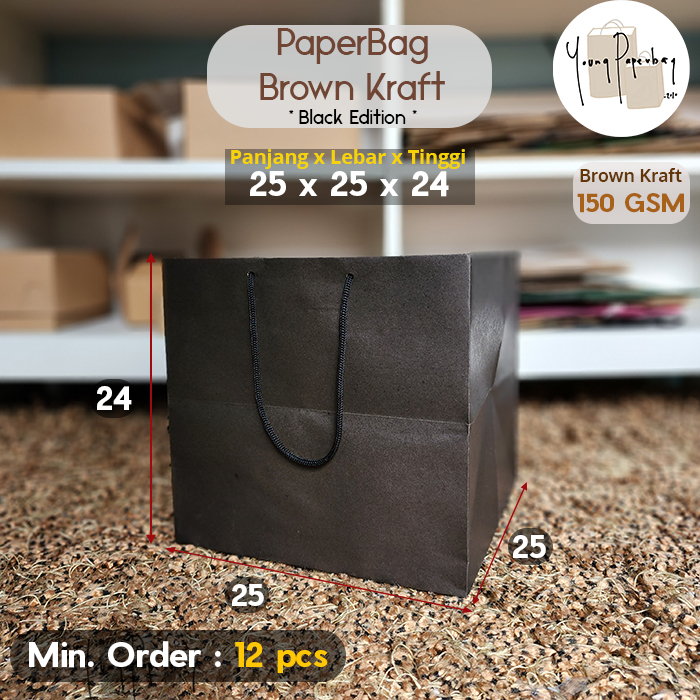 

Paper Bag/Tas Kertas Paperbag HITAM Polos Uk. 25 x 25 x 24 Brown Kraft (1 lsn)