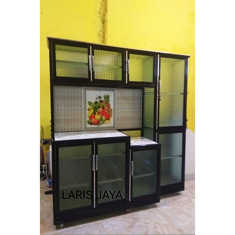 RAK PIRING KERAMIK ALUMUNIUM 8 PINTU JUMBO FULL KACA