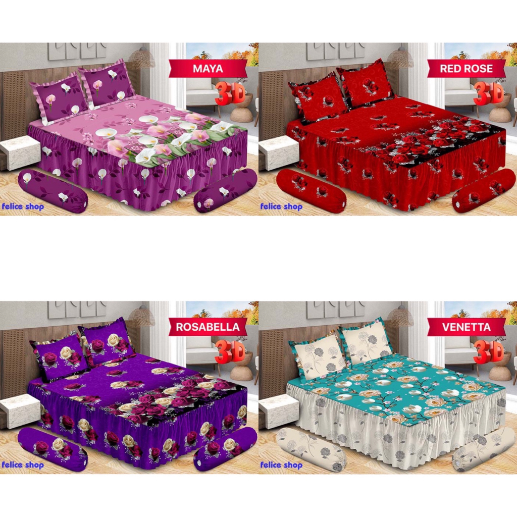 Sprei Bonita 3D Rumbai / Rimple Ukuran 180x200cm / 6 Kaki / King Size Motif Bunga