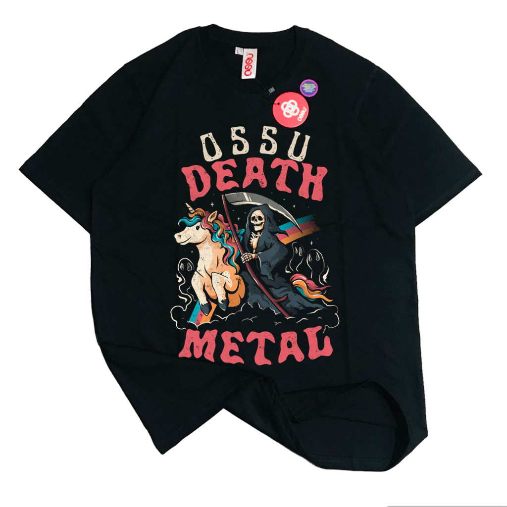 [HOT] OSSU Tshirt Unicorn Death Metal Black Washed Sand Washing Grey Tee