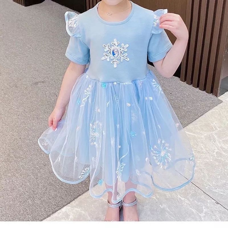 Dress tutu Elsa Frozen gaun pesta anak bayi perempuan Elsa Frozen setelan baju anak lengan pendek