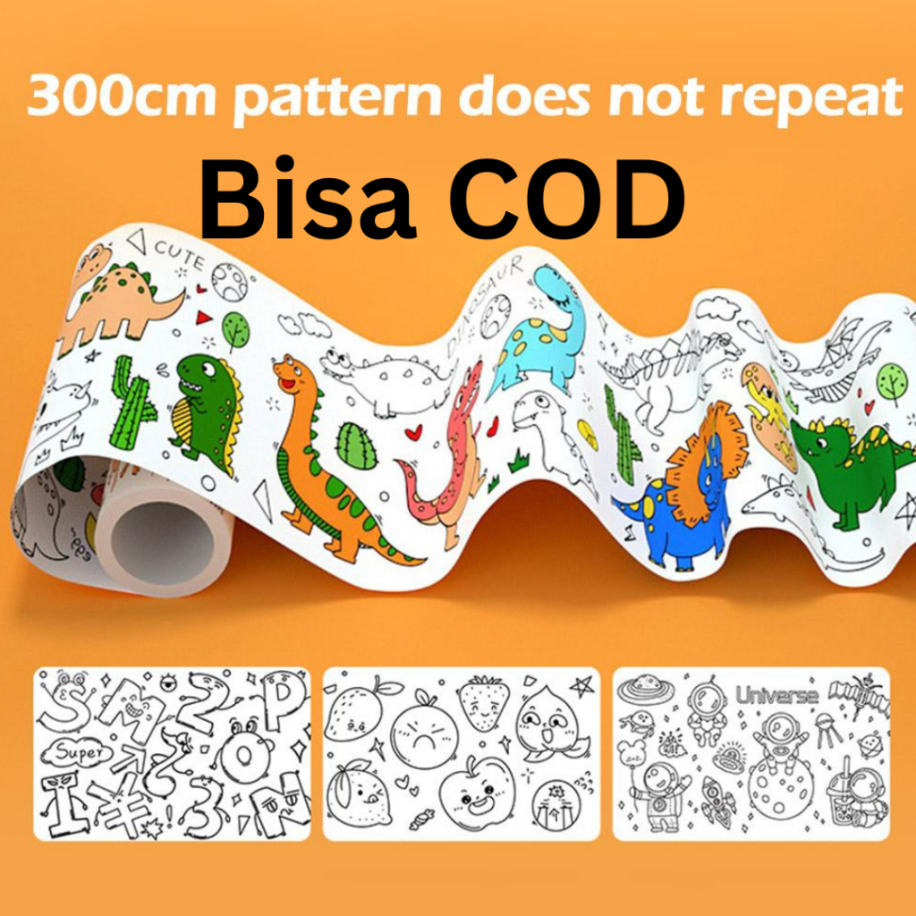 

Kertas Mewarnai Roll Tempel Dinding Drawing Paper 300 x 30cm Dinosaurus
