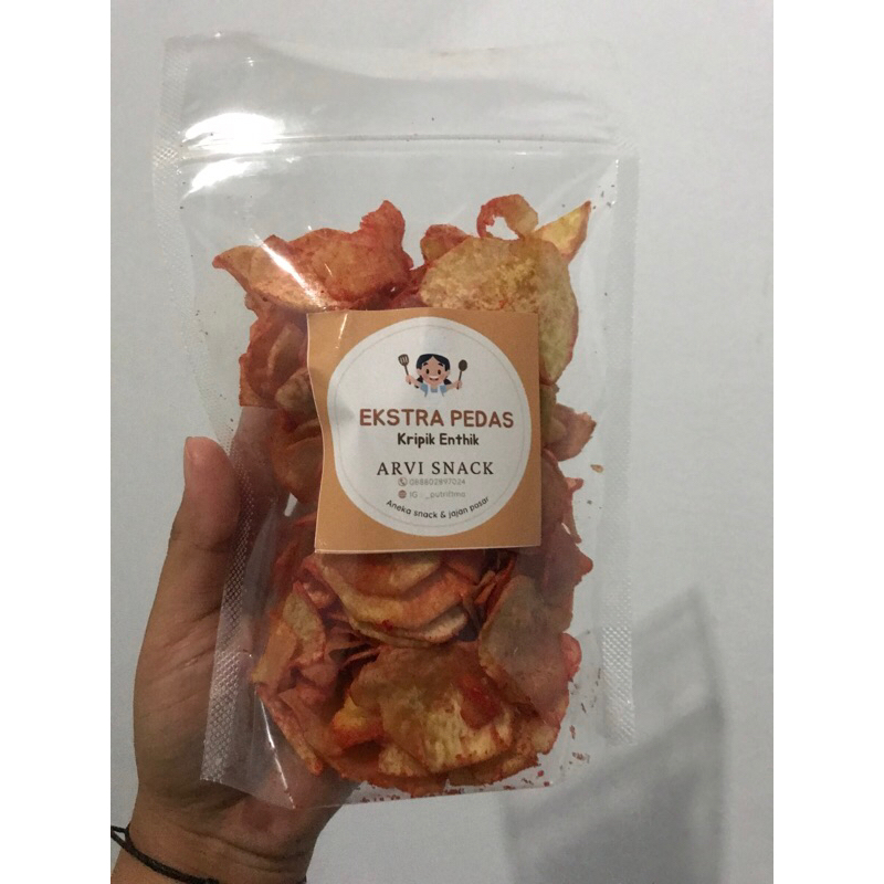 

Keripik Enthik/ Talas. Rasa Ekstra Pedas Renyah Gurih dan Halal. Netto 100gr