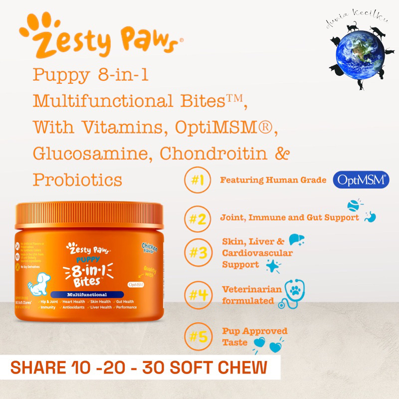 Zesty Paws Puppy 8 in 1 Multifunctional Support - Vitamin Harian Lengkap Untuk Anak Anjing