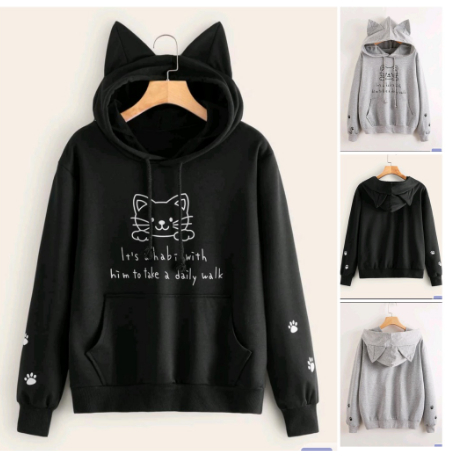 SWEATER HOODIE OVERSIZE MEOW CAT KIYOWO / HOODIE WANITA LUCU KOREAN STYLE.