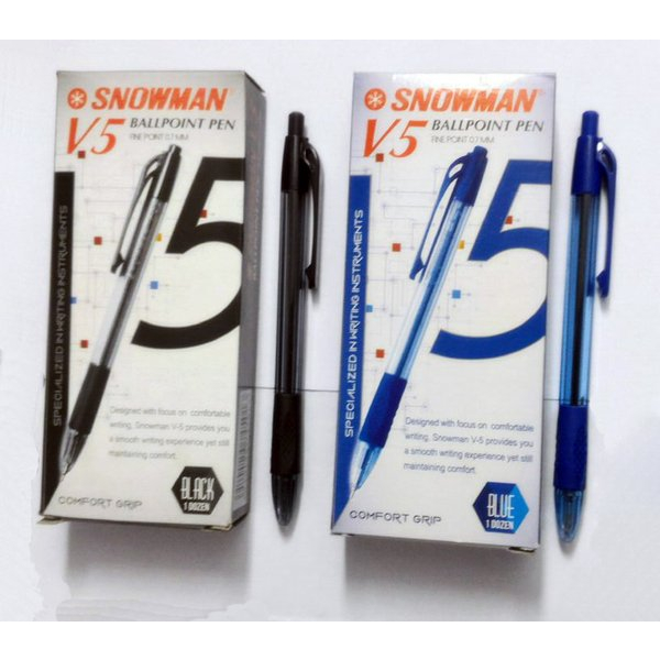 

(12pcs) Ballpoint / Pen / Pulpen Snowman V-5 Black & Blue