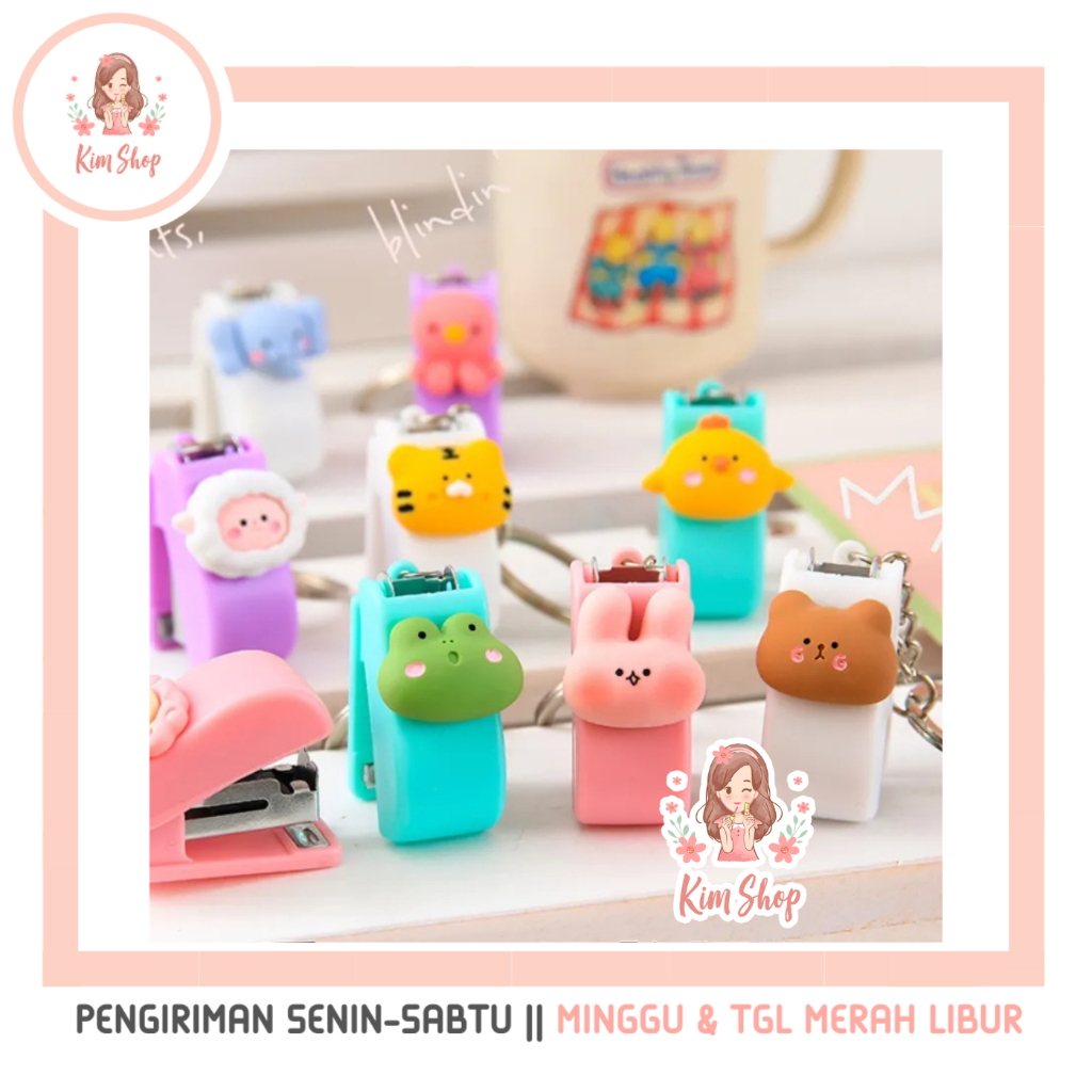 

KIM SHOP - Stapler Mini Karakter Steples Kertas Cekrekan Gantungan Tas Kunci Penjilid Buku Staples Keychain