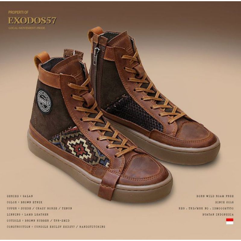 Exodos57 - Neos Galan Brown Etnik - Sepatu Kulit Lokal