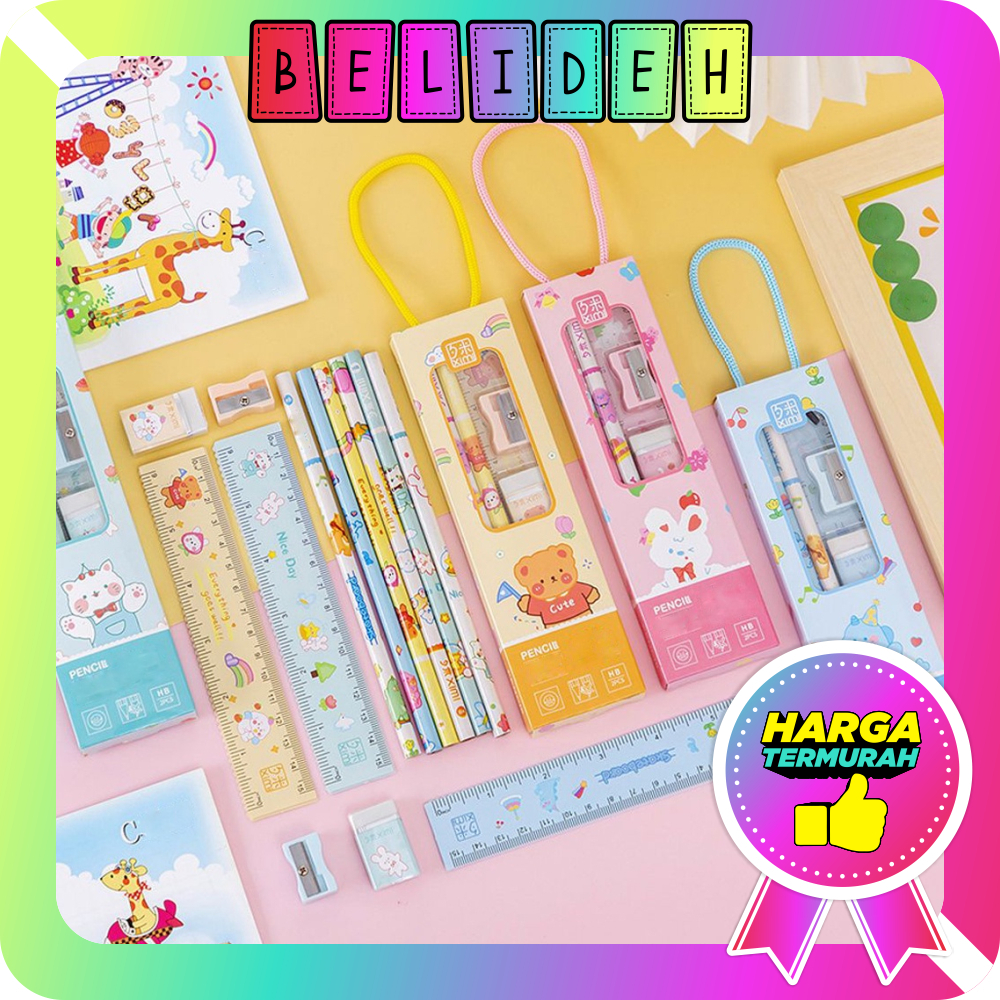 

☛BELIDEH☚ 5in1 SET Alat Tulis Sekolah Karakter Kado Hadiah Ultah Anak Mini Stationery S084