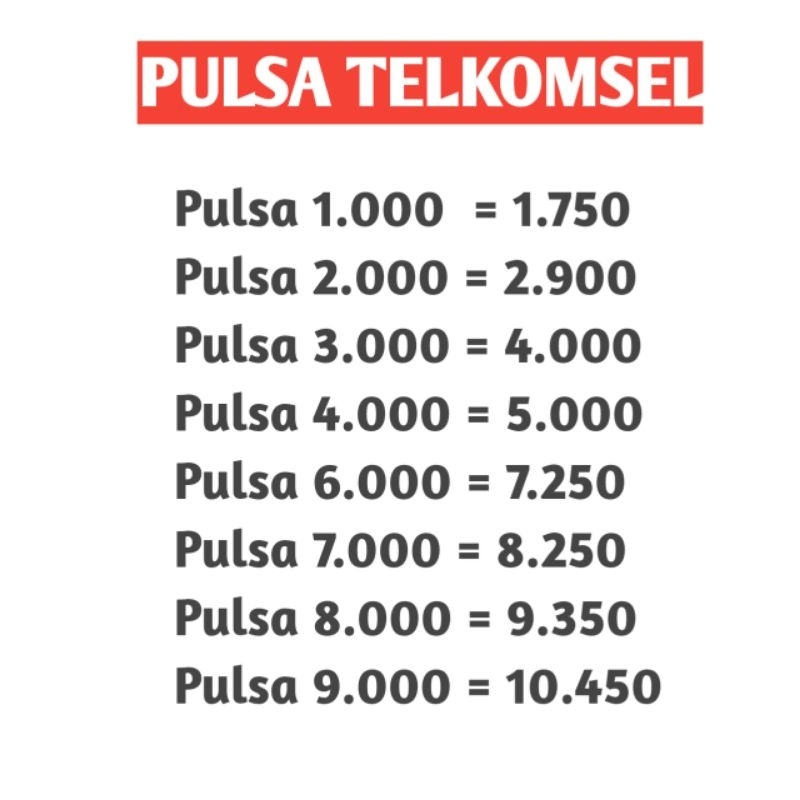Pulsa Telkomsel 1000,4000,6000,8000,9000