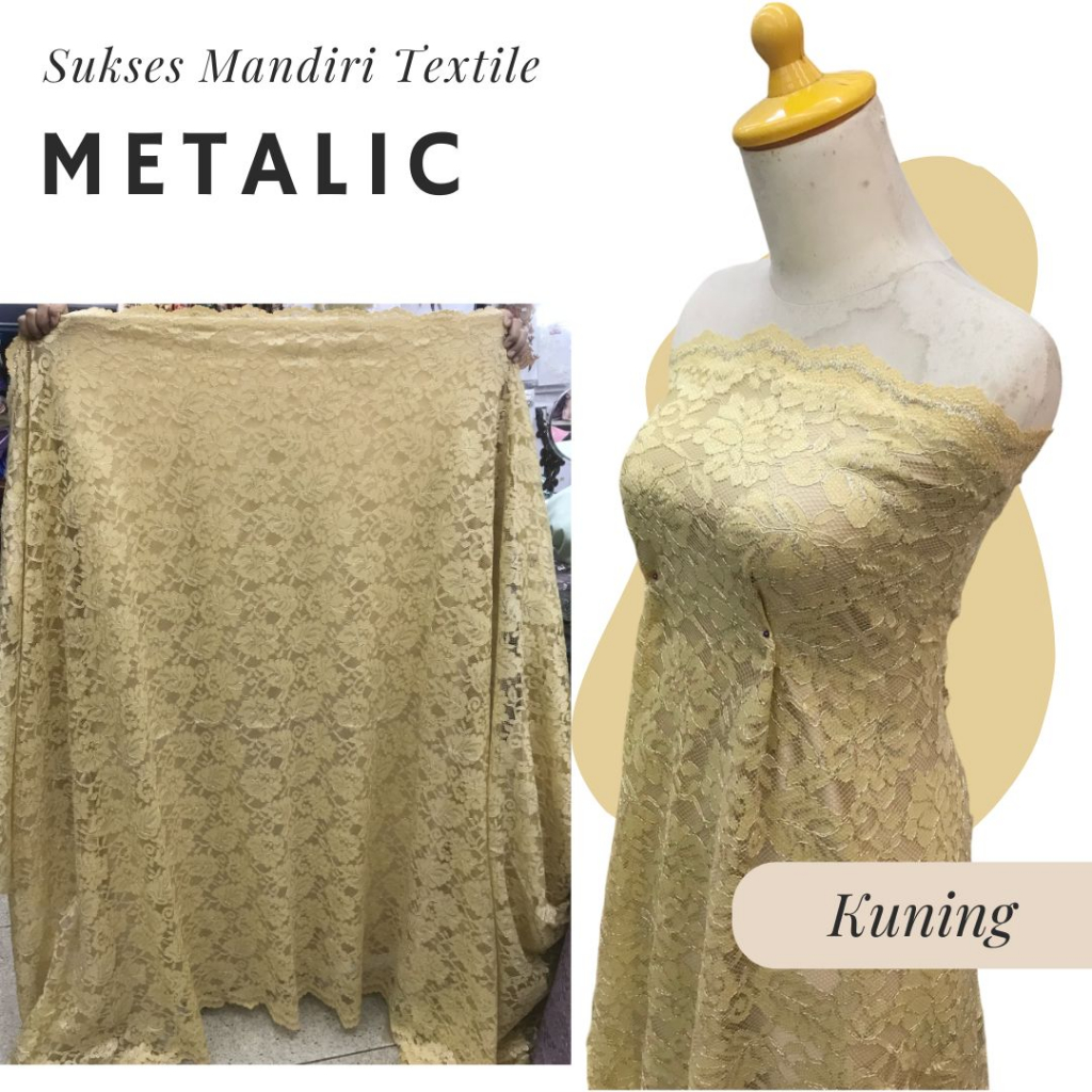 (METALIC) Brokat metalic kuning | Harga ½ meter = 50 cm (Bahan Dress Bridesmaid, Kondangan, Kebaya M