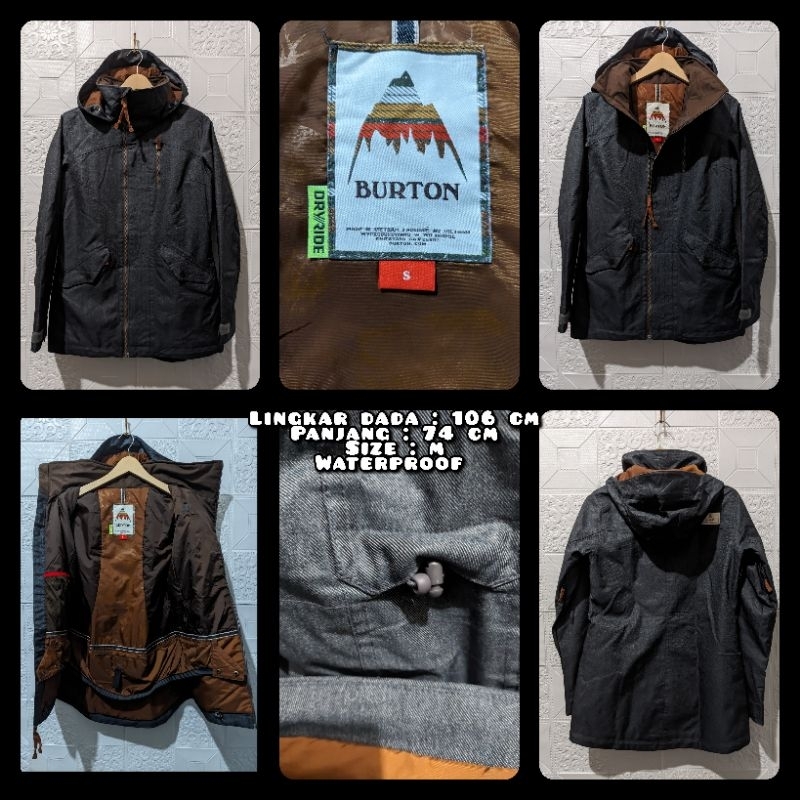 Jaket Parka Outdoor Waterproof Gorpcore Warna Biru Denim Merk Burton Second Original.