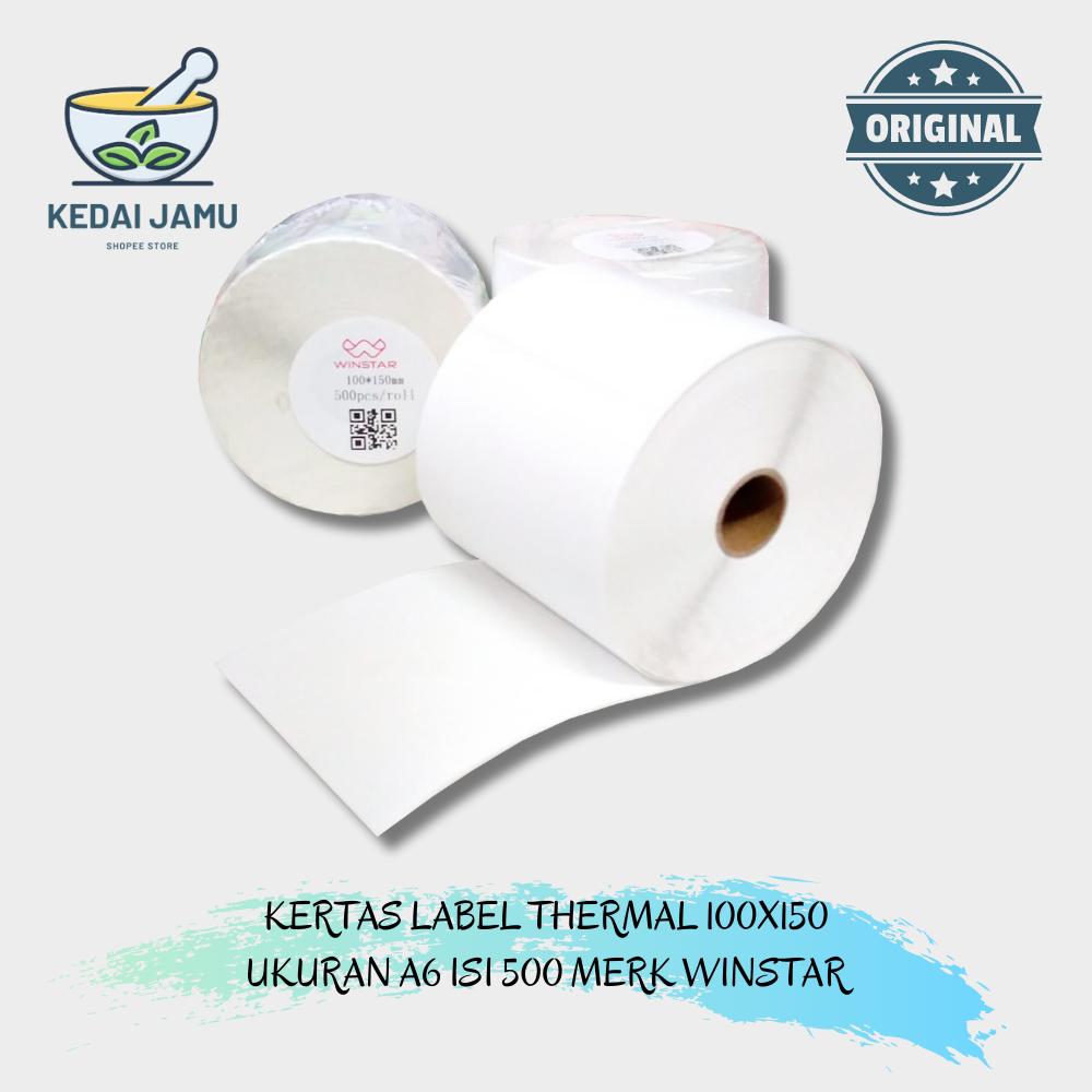 

Kertas Label Thermal 100x150 ukuran A6 isi 500 merk WINSTAR
