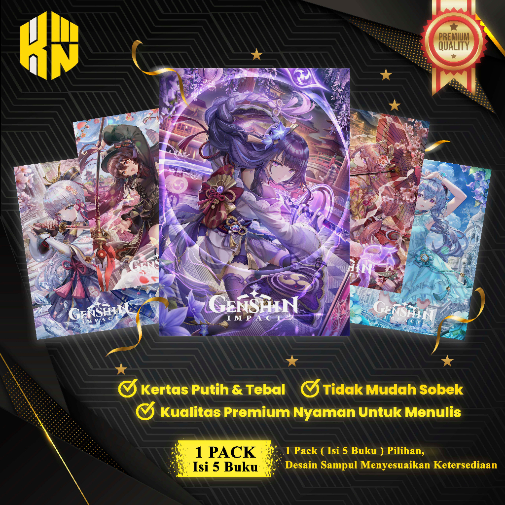 

KEN.IND - Buku Tulis Sekolah Custom Tema GENSHIN IMPACT 1 Bergaris 38 Lembar 1 Pak Isi 5 Buku/ Buku Tulis Anime/ Buku Aesthetic/ Buku Catatan