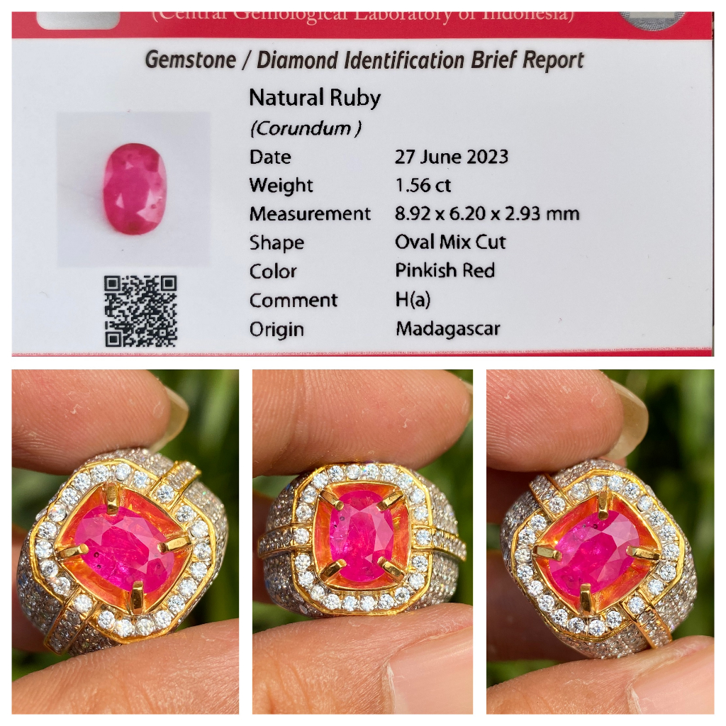 Natural 1.56ct Pinkish Red Ruby Madagascar Heat A