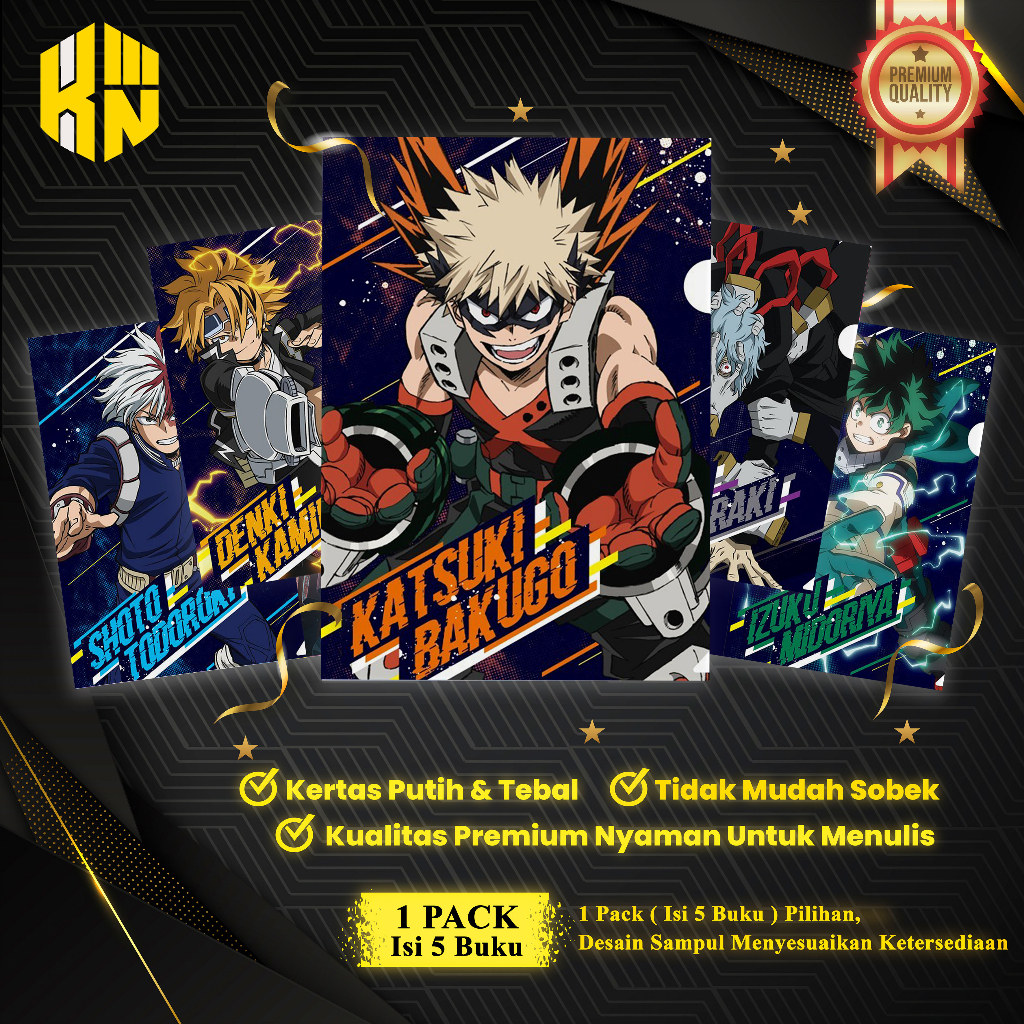 

KEN.IND - Buku Tulis Sekolah Custom Tema MY HERO ACADEMIA Bergaris 38 Lembar 1 Pak Isi 5 Buku/ Buku Tulis Anime/ Buku Aesthetic/ Buku Catatan
