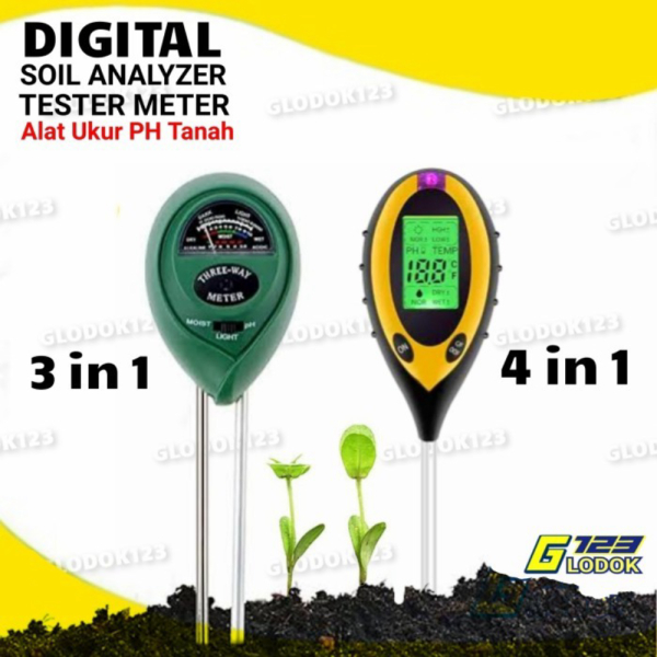 Unik Alat Ukur Meter Tester Tanah Digital Soil Analyzer Moisture PH Light - 3 in 1 Tanpa Bubble Limi
