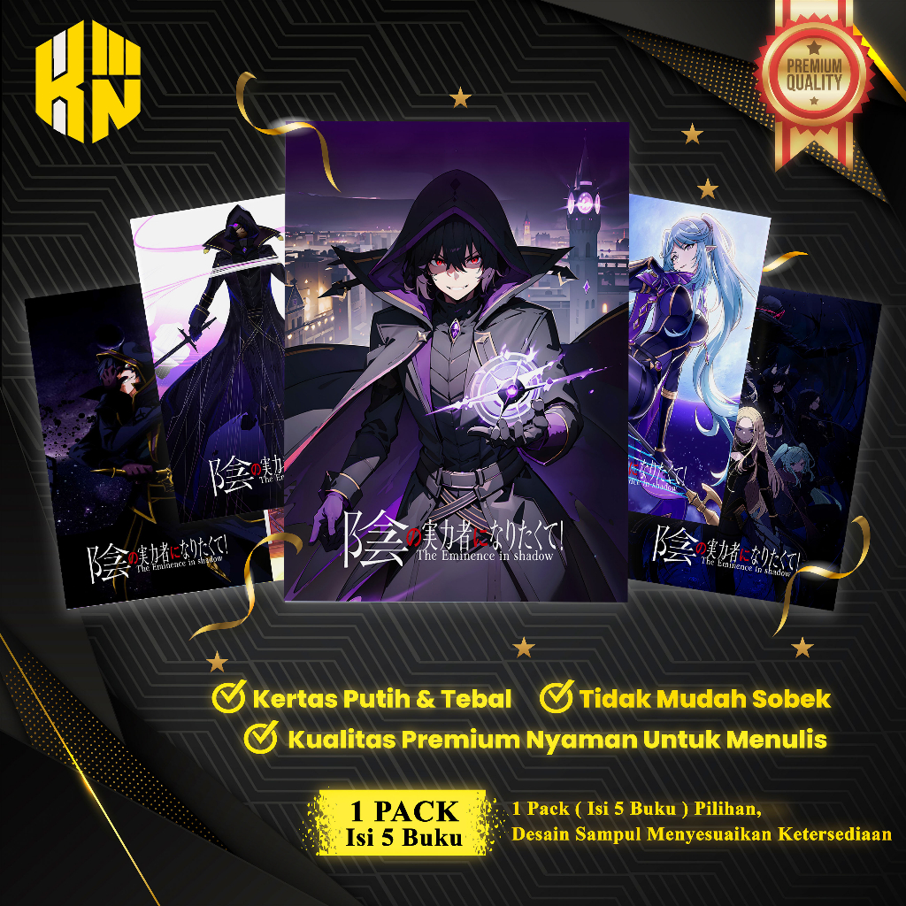

KEN.IND - Buku Tulis Sekolah Custom Tema THE EMINENCE IN SHADOW Bergaris 38 Lembar 1 Pak Isi 5 Buku/ Buku Tulis Anime/ Buku Aesthetic/ Buku Catatan