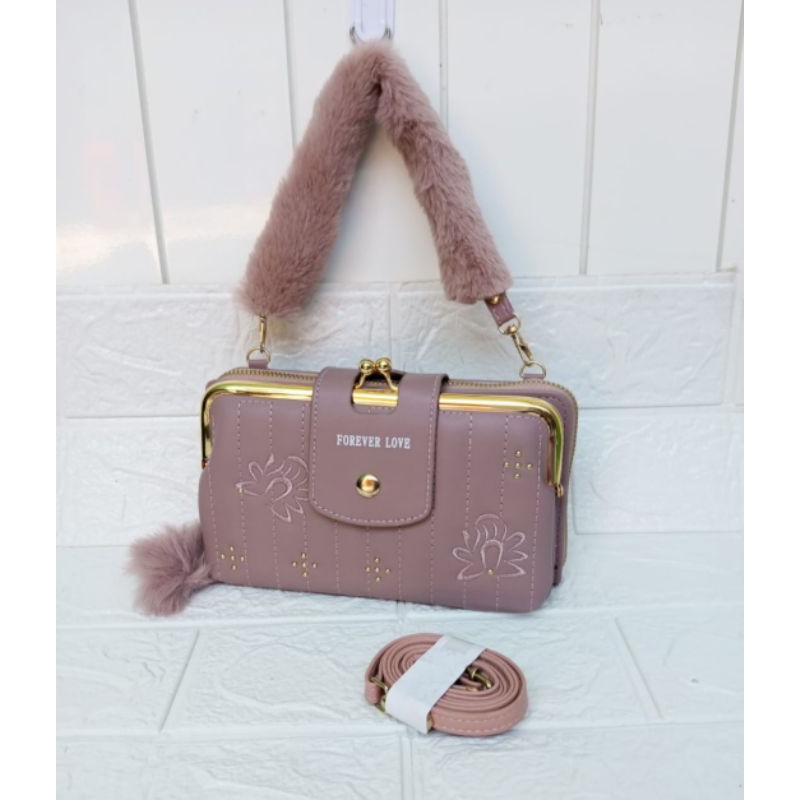 Dompet jinjing tas wanita selempang behel multifungsi import forever love terbaru murah