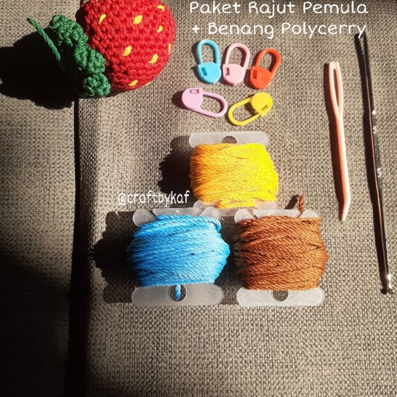 Paket Rajut Pemula + Benang Polycherry Alat Rajut Set Lengkap Pemula Set Alat Rajut Pemula